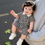 【66-90cm】オールインワン クマロゴ ボーダー ベビー服 - 画像 (4)