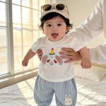 【80-120cm】セットアップ ゾウ柄 シャツ＆ストライプパンツ - 画像 (8)