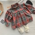 【66-100cm】シャツ チェック柄 コントラストカラー 可愛い トップス - 画像 (4)