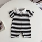 【66-90cm】オールインワン クマロゴ ボーダー ベビー服 - 画像 (7)