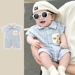【66-90cm】ロンパース ブルーチェック 半袖 ベビー服 - 画像 (6)