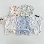 【66-90cm】ロンパース クマ柄 カートゥーン 可愛い ベビー服