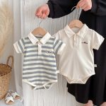 【66-90cm】ロンパース 半袖 ポロ襟 ロゴ入り シンプル 肌触り良い ベビー服 - 画像 (3)