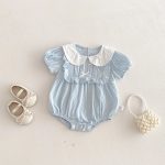 【66-90cm】ロンパース リボン付き ブルー 可愛い 女の子 - 画像 (2)