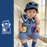 【66-100cm】ロンパース ブルー ストライプ 可愛い ベビー服 - 画像 (4)