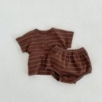 【66-100cm】セットアップ ベビー 韓国風 ボーダーワッフル - 画像 (4)