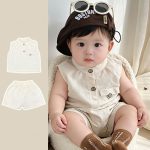 【66-90cm】セットアップ ノースリーブ ベージュ シンプル 着心地良い - 画像 (4)