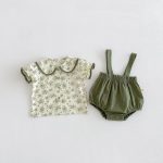【66-100cm】二点セット シャツ＆サロペット フラワー 可愛い - 画像 (4)