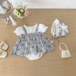 【66-90cm】ロンパース&帽子 ブルー花 レイヤード おしゃれ 赤ちゃん服 - 画像 (6)