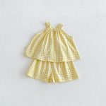 【73-110cm】セットアップ イエロー チェックトップス＆ブルマ - 画像 (6)