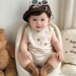 【66-90cm】セットアップ ノースリーブ ベージュ シンプル 着心地良い - 画像 (5)