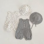 【66-90cm】オールインワン ノースリーブ フラワー/チェック シンプル ベビー服
