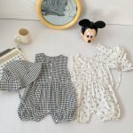 【66-90cm】オールインワン ノースリーブ フラワー/チェック シンプル ベビー服 - 画像 (6)