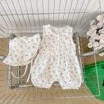 【66-90cm】オールインワン ノースリーブ フラワー/チェック シンプル ベビー服 - 画像 (4)