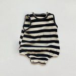 【66-90cm】ロンパース ノースリーブ 総柄ストライプ ベビー服 - 画像 (5)