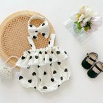 【66-90cm】ロンパース ベビー 女の子 バンド付き ハート柄 - 画像 (4)