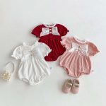 【66-90cm】ロンパース ベビー 可愛い 蝶結び パフスリーブ