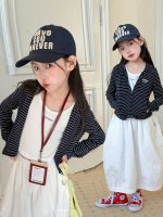 【100-160cm】アウター 女の子 ボーダー フード付き カジュアル