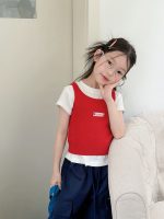 【100-170cm】ベスト or 半袖Ｔシャツ 女の子 韓国風 レイヤード