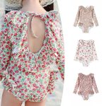 【80-130cm】水着 長袖 UVカット 背中あき かわいい 女の子 スイムウェア