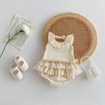 【66-90cm】セットアップ ベビー服 ノースリーブ フリル襟 トップス＆スカートパンツ