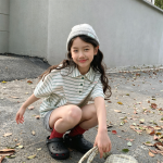 【80-130cm】半袖Ｔシャツ 女の子 POLOネック ボーダー柄  シンプル