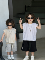 【90-140cm】Tシャツ 男の子 ノースリープ 無地 ストリート風