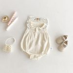 【66-90cm】ロンパース  ベビー ノースリーブ くま刺繍