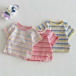 【73-120cm】Ｔシャツ ベビー 女の子 ボーダー柄 カラフル