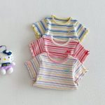 【73-120cm】Ｔシャツ ベビー 女の子 ボーダー柄 カラフル - 画像 (5)