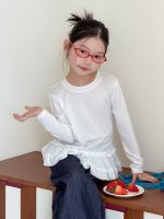 【100-170cm】長袖トップス 女の子 おしゃれ 無地 フリルデザイン - 画像 (6)