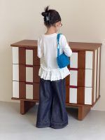 【100-170cm】長袖トップス 女の子 おしゃれ 無地 フリルデザイン - 画像 (8)