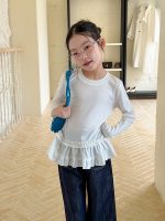 【100-170cm】長袖トップス 女の子 おしゃれ 無地 フリルデザイン