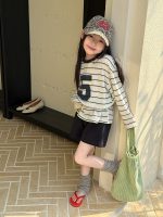 【100-170cm】長袖トップス 女の子 ボーダー カジュアル 通気性抜群 - 画像 (5)