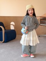 【100-170cm】長袖Ｔシャツ 女の子 フード付き ボーダー柄 - 画像 (12)