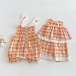 【73-120cm】セットアップ or サロペット ベビー 女の子 カラフル チェック - 画像 (2)
