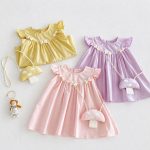 【73-120cm】ワンピース ベビー 女の子 バッグ付き フリルスリーブ - 画像 (3)