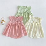 【73-120cm】ワンピース ベビー 女の子 フリルスリーブ 蝶結び - 画像 (3)