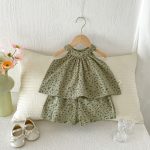 【73-120cm】セットアップ ベビー 小花柄 総柄グリーン - 画像 (6)