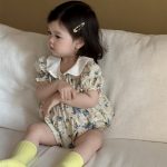 【66-90cm】ロンパース ベビー 小花柄 折り襟 レトロ - 画像 (6)