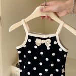【66-90cm】ロンパース ベビー ドット柄 リボン キャミソール - 画像 (7)