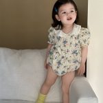 【66-90cm】ロンパース ベビー 小花柄 折り襟 レトロ - 画像 (2)