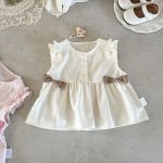 【73-100cm】トップス ベビー 無地 ダブルリボンノースリーブ - 画像 (3)