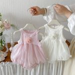 【66-90cm】ロンパース ベビー 立体フラワー ホルターネック - 画像 (5)