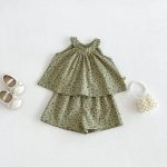【73-120cm】セットアップ ベビー 小花柄 総柄グリーン