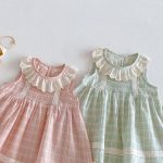 【73-120cm】ワンピース ベビー 女の子 レース襟 チェック - 画像 (8)
