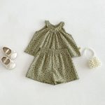 【73-120cm】セットアップ ベビー 小花柄 総柄グリーン - 画像 (3)