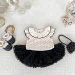 【66-120cm】トップス or フレアスカート ベビー 女の子 ドット レース襟 フリル袖