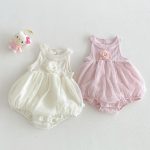 【66-90cm】ロンパース ベビー 立体フラワー ホルターネック - 画像 (2)