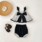 【73-110cm】セットアップ ベビー 女の子 チェック柄 リボン付き